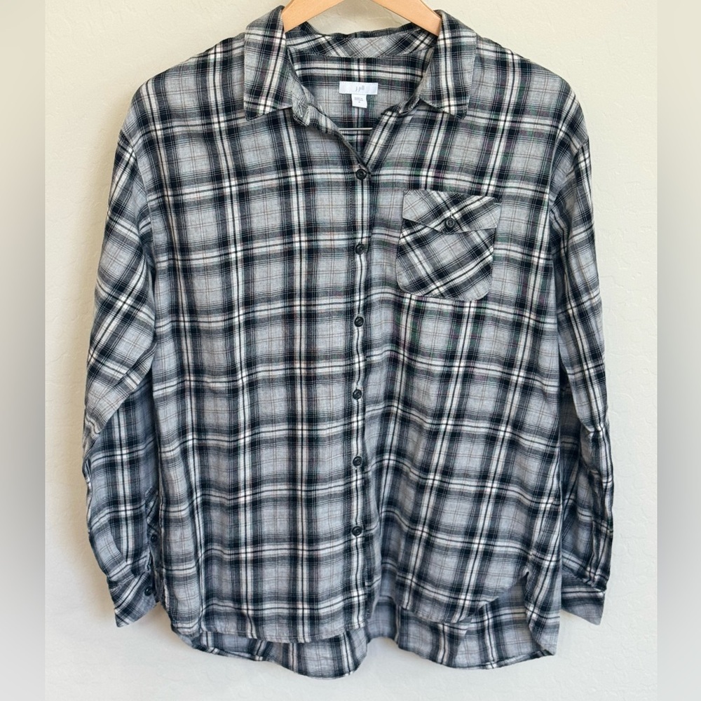 J. Jill Women's Medium Plaid Button-Down Shirt Timeless